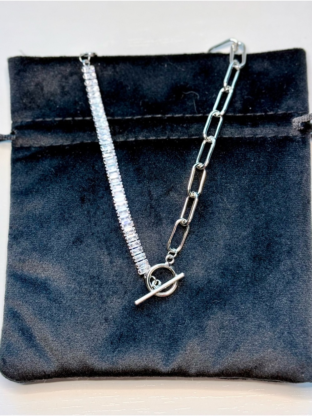 Petit Moments Demie Silver Crystal Link Toggle Necklace - Silver Tone Choker
